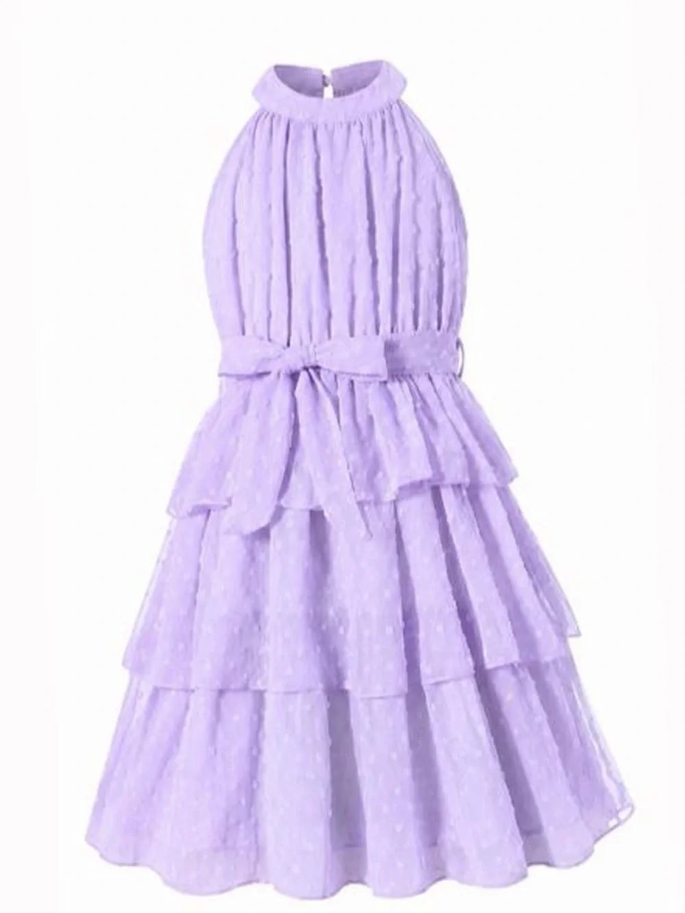 Lilac Tiered Halter Girls' Dress with Bow